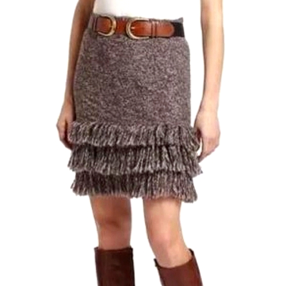 Sparrow Brown Alpaca Wool Fringe Pencil Skirt - Picture 9 of 9